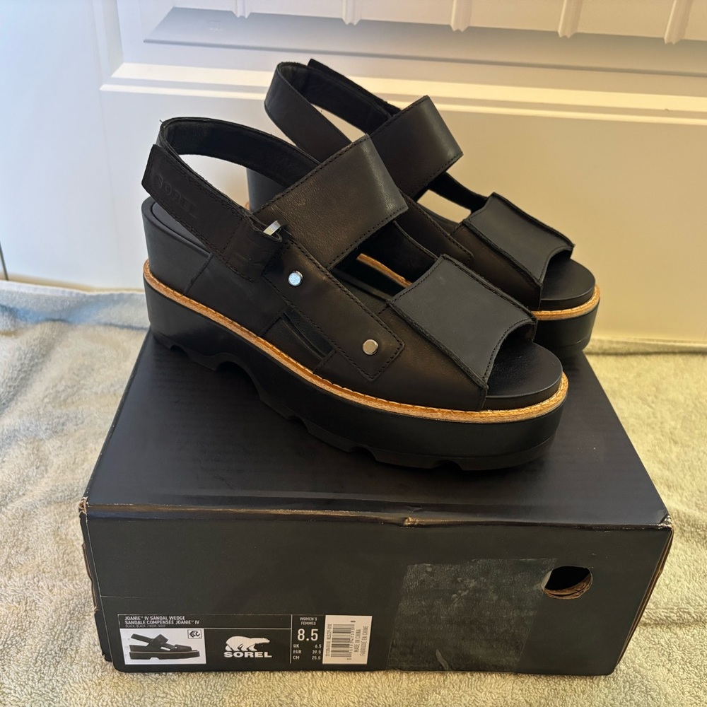 Sorel Black Platform Sandals